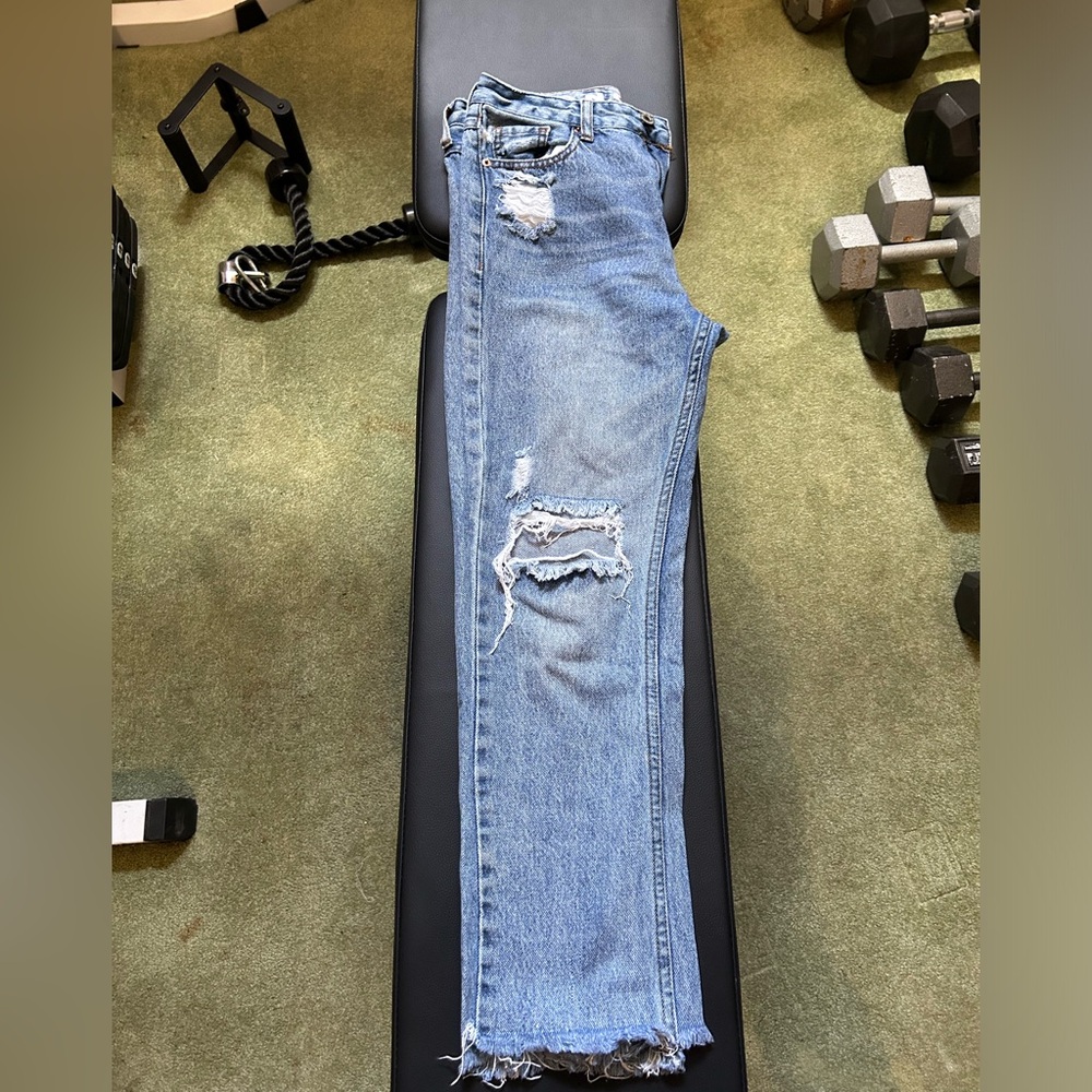 Distressed Blue Jeans SONG straight fit high rise sz 5/27